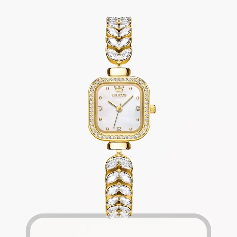 Olevs Silver Dial Gold-Tone Casual Ladies Watch- 9987